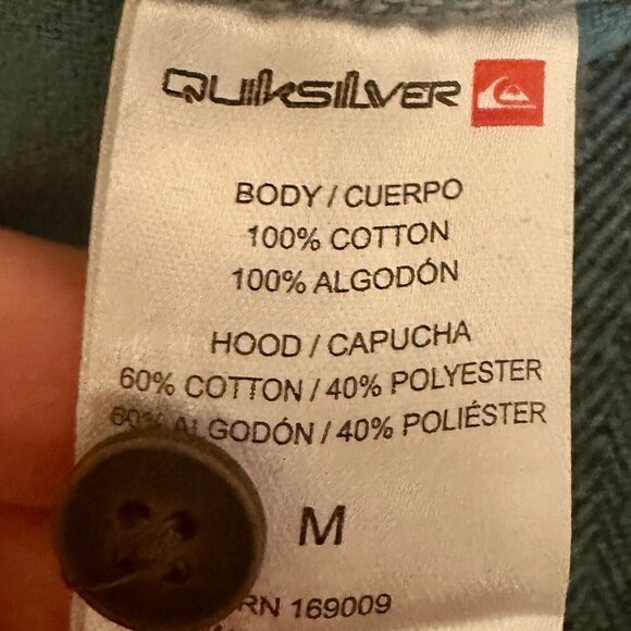 Quiksilver Men's Hooded Buttoned Flannel Shirt Size M Blue Plaid Y2K Grunge NEW - Picture 5 of 13